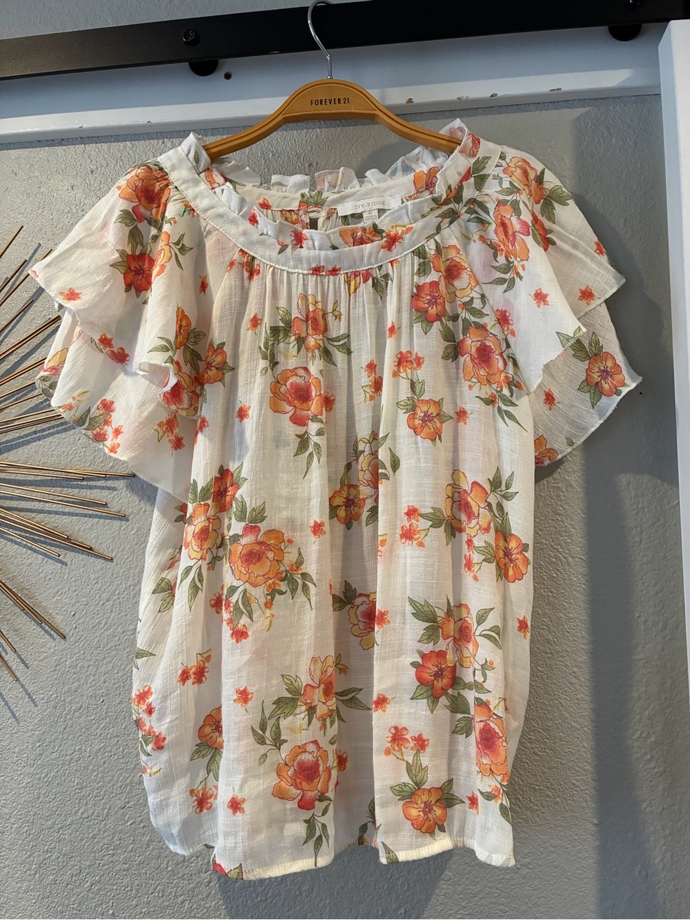 Floral Off-Shoulder Ruffle Blouse in White and Orange